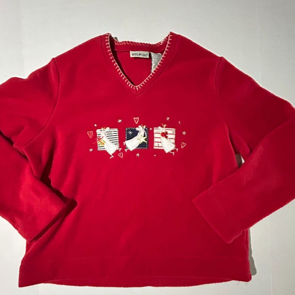 Whimsicraft Patchwork Angel Holiday Fed fleece Sweater, L, 90s Cottagecore